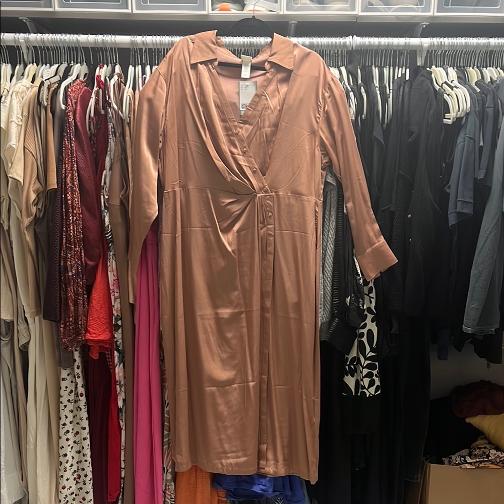 H&M Satin Midi Dress in Copper Brown